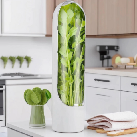 Conservador de Ervas Frescas, Porta Temperos para Geladeira, Utensílio para Armazenar Ervas, Porta Ervas Frescas Compacto, Conservador de Manjericão e Coentro, Porta Temperos Ecológico, Produto para Prolongar Frescor de Ervas, Kitchen&Co