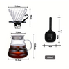 Conjunto de café coado, jarra de vidro borossilicato, coador manual espiral, preparo de café pour over, resistente a altas temperaturas, coador de vidro V-shape, acessório de café premium, jarra de 600ml, utensílios de café elegante Kitchen&Co