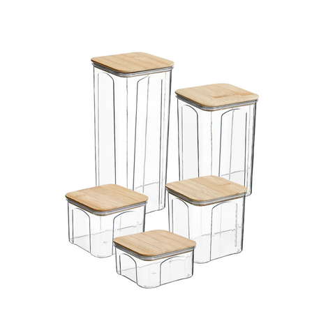 Potes De Armazenamento PET E Bambu, Potes Herméticos, Tamanhos Variáveis, Vedação Hermética, Organização De Cozinha, Materiais Seguros Para Alimentos, Porta Temperos, Organizador de Cozinha, Pote de Armazenamento, Recipiente de Armazenamento, Kitchen&Co