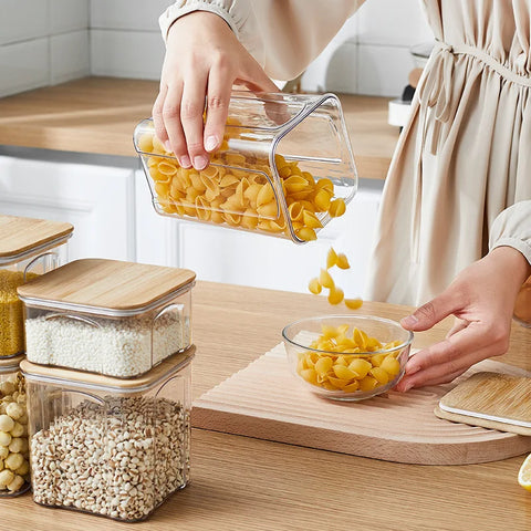 Potes De Armazenamento PET E Bambu, Potes Herméticos, Tamanhos Variáveis, Vedação Hermética, Organização De Cozinha,Seguro Para Alimentos, Porta Temperos, Organizador de Cozinha, Pote de Armazenamento, Recipiente de Armazenamento, Kitchen&Co