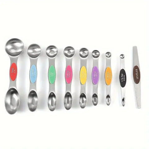 Conjunto Medidor Magnético De Aço Inox, Copos E Colheres Medidoras, 17 Peças, 9 Peças, Silicone Preto Ou Colorido, Design Duplo, Colheres Medidoras, Copos Medidores, Conjunto de Copos e Colheres Medidoras, Kit de Medição Completo, Kitchen&Co