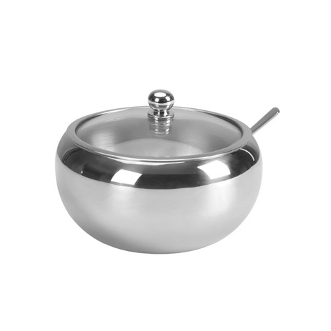 Pote para Temperos, Pote de Açúcar com Tampa, Porta Temperos Inox, Açucareiro Tampa Vidro, Açucareiro Inox, Açucareiro com Colher, Açucareiro 300ml, Açucareiro.