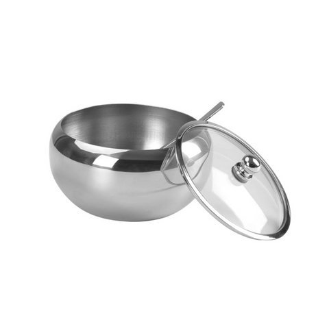 Pote para Temperos, Pote de Açúcar com Tampa, Porta Temperos Inox, Açucareiro Tampa Vidro, Açucareiro Inox, Açucareiro com Colher, Açucareiro 300ml, Açucareiro.