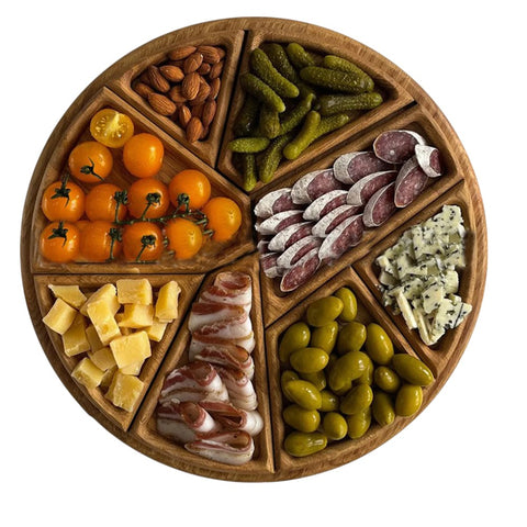 Bandeja de Madeira com Divisórias, Bandeja para Servir Petiscos, Prato Dividido para Snacks, Bandeja de Aperitivos de Madeira, Travessa Decorativa com Compartimentos, Bandeja para Frutas e Castanhas, Tábua de Servir com Divisórias Removíveis, Prato para Doces e Aperitivos, Utensílio para Mesa Posta KitchenCo, Bandeja para Centro de Mesa.