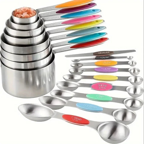 Conjunto Medidor Magnético De Aço Inox, Copos E Colheres Medidoras, 17 Peças, 9 Peças, Silicone Preto Ou Colorido, Design Duplo, Colheres Medidoras, Copos Medidores, Conjunto de Copos e Colheres Medidoras, Kit de Medição, Kit de medição Completo, Kitchen&Co