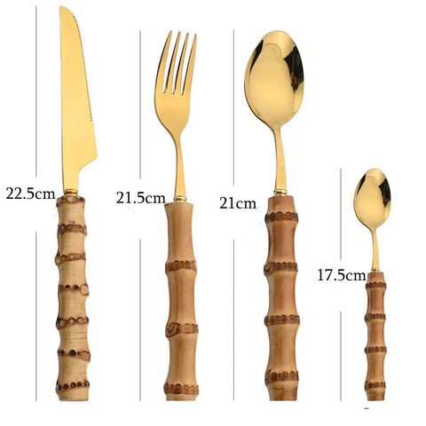 Talheres em Bambu e Inox, Talheres Ecológicos para Jantar, Talheres com Cabo de Bambu, Kit de Talheres Sustentável, Jogo de Talheres Naturais, Conjunto de Talheres Bambu.
