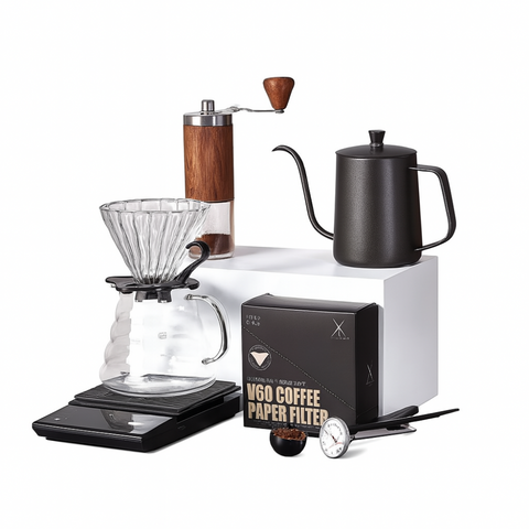 Kit Café, Kit Café Avançado, Kit Café com Termômetro, Chaleira Pescoço de Ganso, Moedor Manual de Café, Dripper de Vidro, Filtros V60, Kit Café V60, Termômetro para Café, Kit Café 8 Peças, Kit de Café Coado Manual