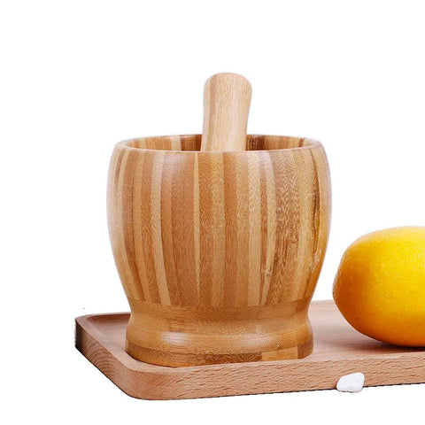 Pilão, Socador, Cozinha, Utensílio de Bambu, Moedor de Ervas, Triturador de Alho, Pilão de Bambu com Socador, Triturador de Alho e Ervas Natural, Moedor de Temperos Manual, Pilão Ecológico para Cozinha, Utensílio de Cozinha em Bambu, Pilão para Temperos com Tampa