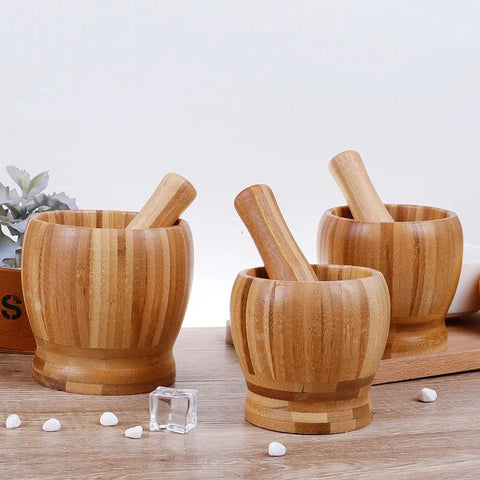 Pilão, Socador, Cozinha, Utensílio de Bambu, Moedor de Ervas, Triturador de Alho, Pilão de Bambu com Socador, Triturador de Alho e Ervas Natural, Moedor de Temperos Manual, Pilão Ecológico para Cozinha, Utensílio de Cozinha em Bambu, Pilão para Temperos com Tampa