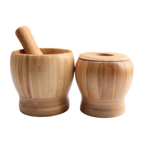 Pilão, Socador, Cozinha, Utensílio de Bambu, Moedor de Ervas, Triturador de Alho, Pilão de Bambu com Socador, Triturador de Alho e Ervas Natural, Moedor de Temperos Manual, Pilão Ecológico para Cozinha, Utensílio de Cozinha em Bambu, Pilão para Temperos com Tampa