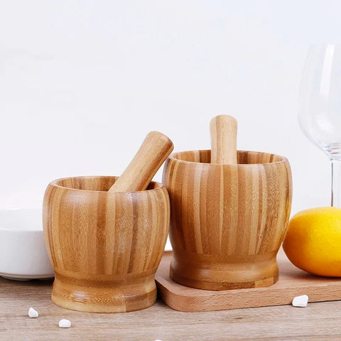 Pilão, Socador, Cozinha, Utensílio de Bambu, Moedor de Ervas, Triturador de Alho, Pilão de Bambu com Socador, Triturador de Alho e Ervas Natural, Moedor de Temperos Manual, Pilão Ecológico para Cozinha, Utensílio de Cozinha em Bambu, Pilão para Temperos com Tampa