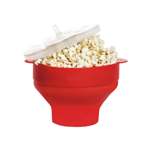 Pipoqueira de Silicone, Pipoqueira para Micro-ondas, Preparo Saudável, Utensílios de Cozinha, Compacto e Retrátil, Pipoca Sem Óleo, Silicone Resistente, Design Dobrável, Balde de Pipoca Pop Vermelha Kitchen&Co