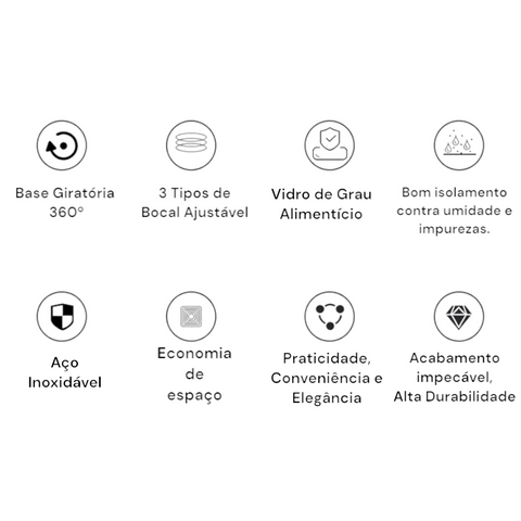 Porta Temperos, Porta Condimentos, Organizador de Temperos, Porta Temperos Giratório, Temperos Cozinha, Porta Sal e Pimenta, Vidro e Inox, Acessório de Cozinha