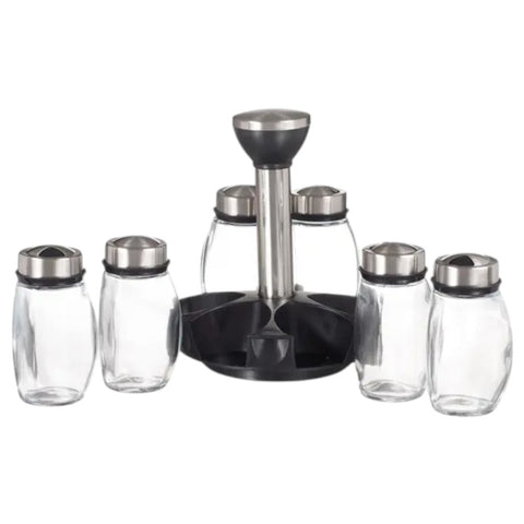 Porta Temperos Giratório de Vidro e Inox com Tampa Inox
