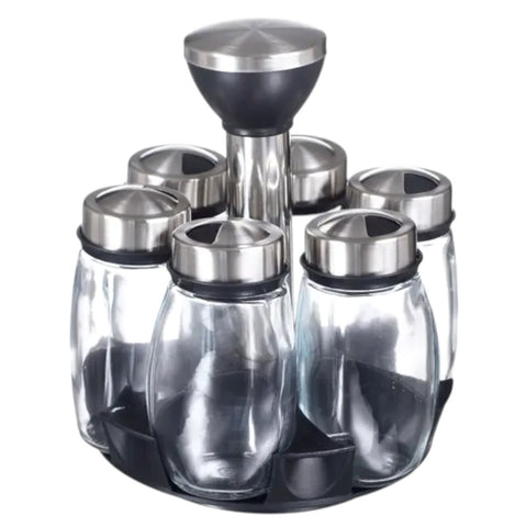 Porta Temperos Giratório de Vidro e Inox com Tampa Inox